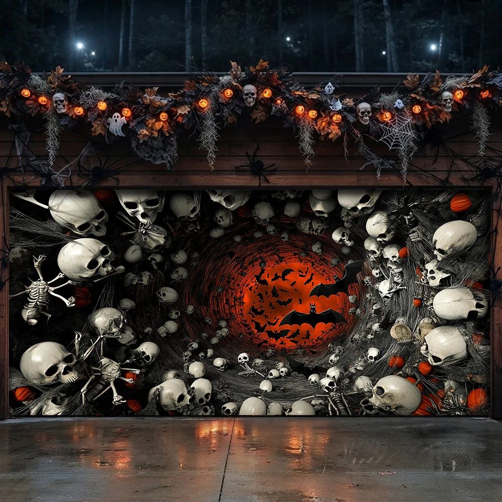 Haunted Skull Vortex Halloween Garage Door Banner