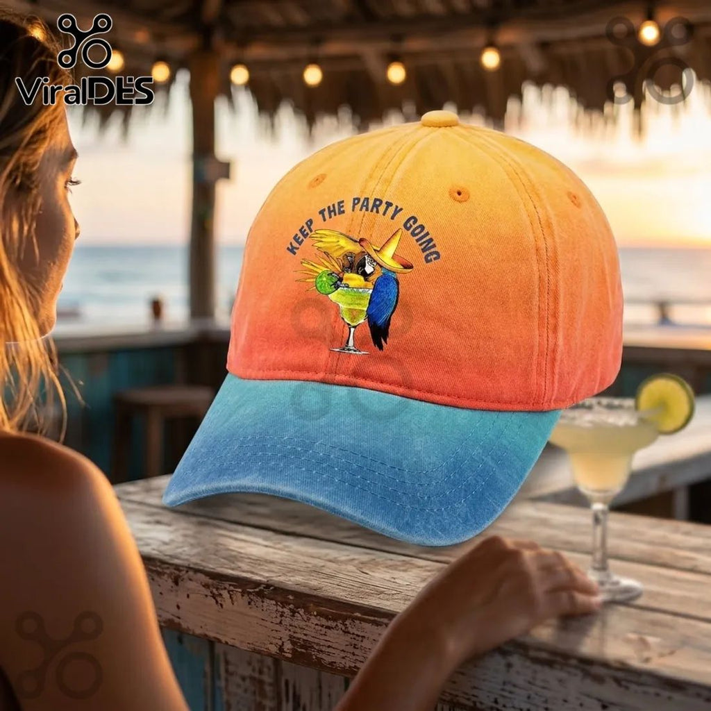 Tropical Parrot Margarita Embroidered Baseball Cap