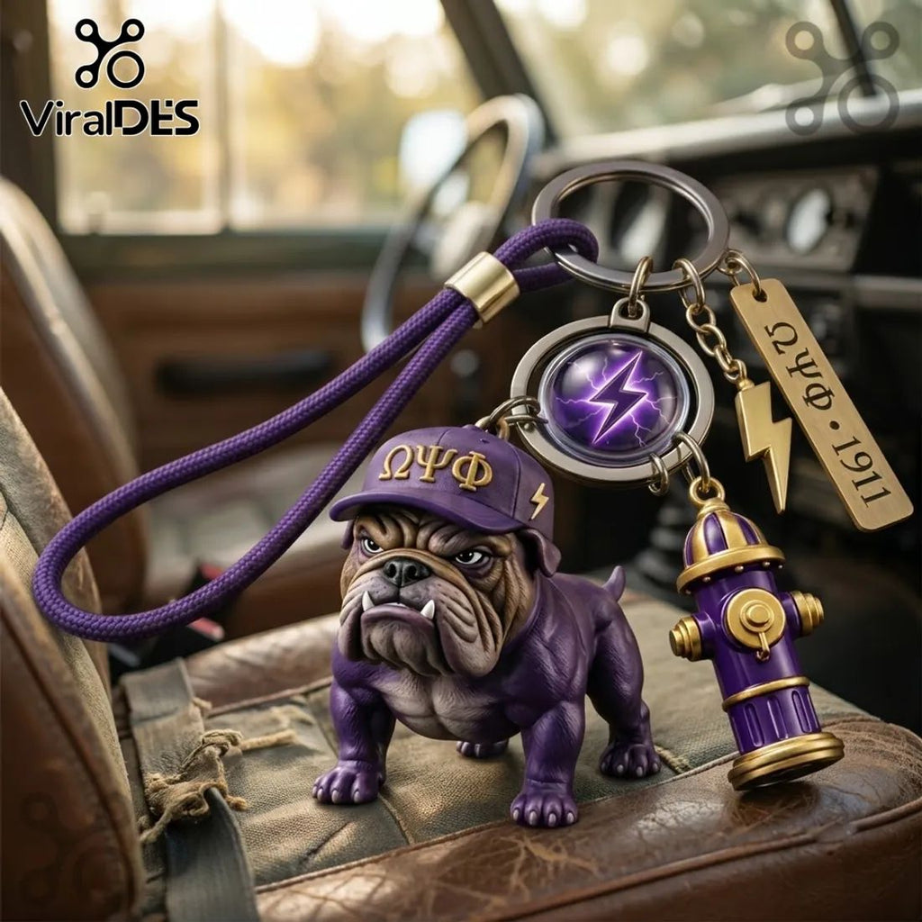 Omega Psi Phi Bulldog Mascot Purple Keychain