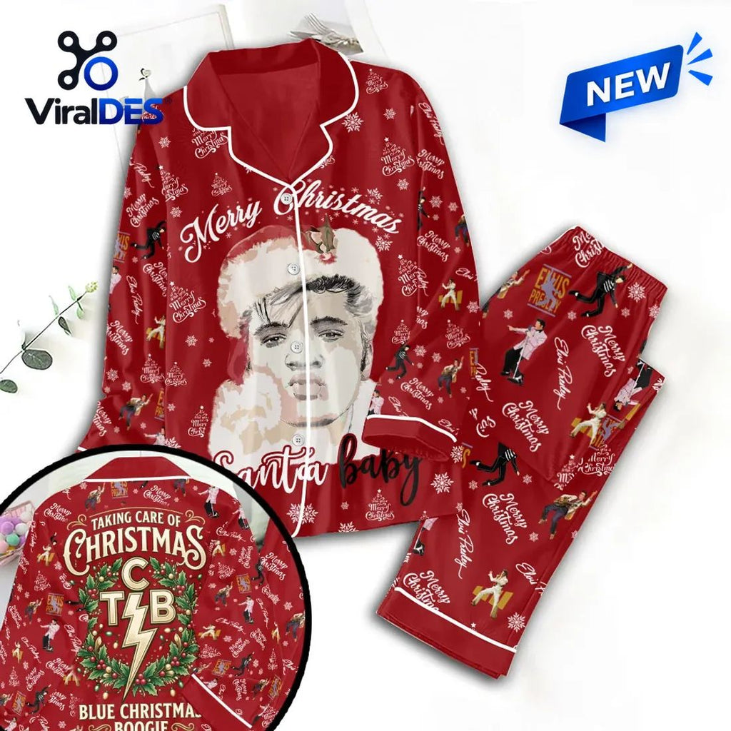 Elvis Presley Santa Baby Red Satin Pajama Set