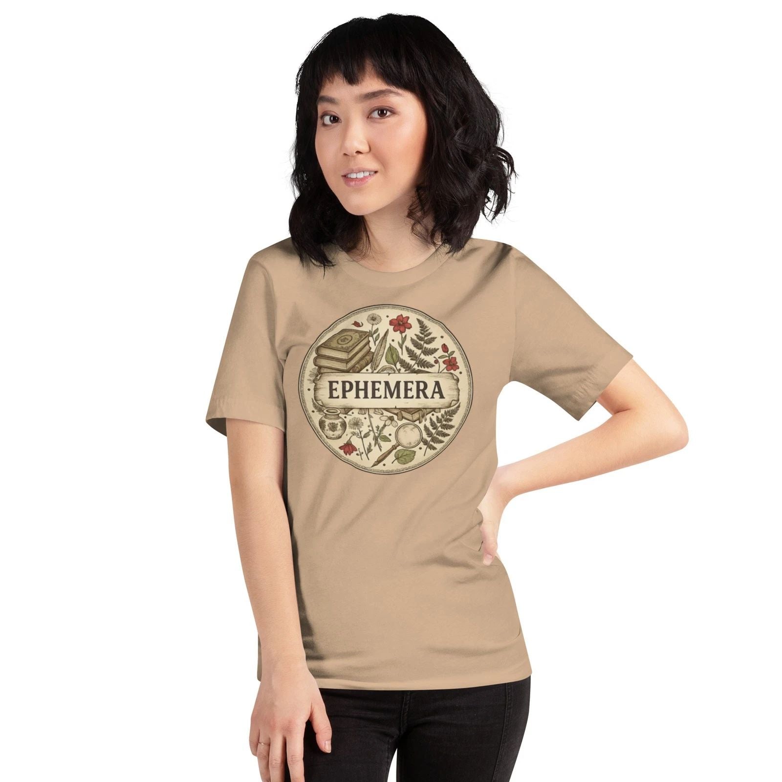 Junk Journal Design T-shirt, Earth Tone Design Collage Tee, 100% Cotton