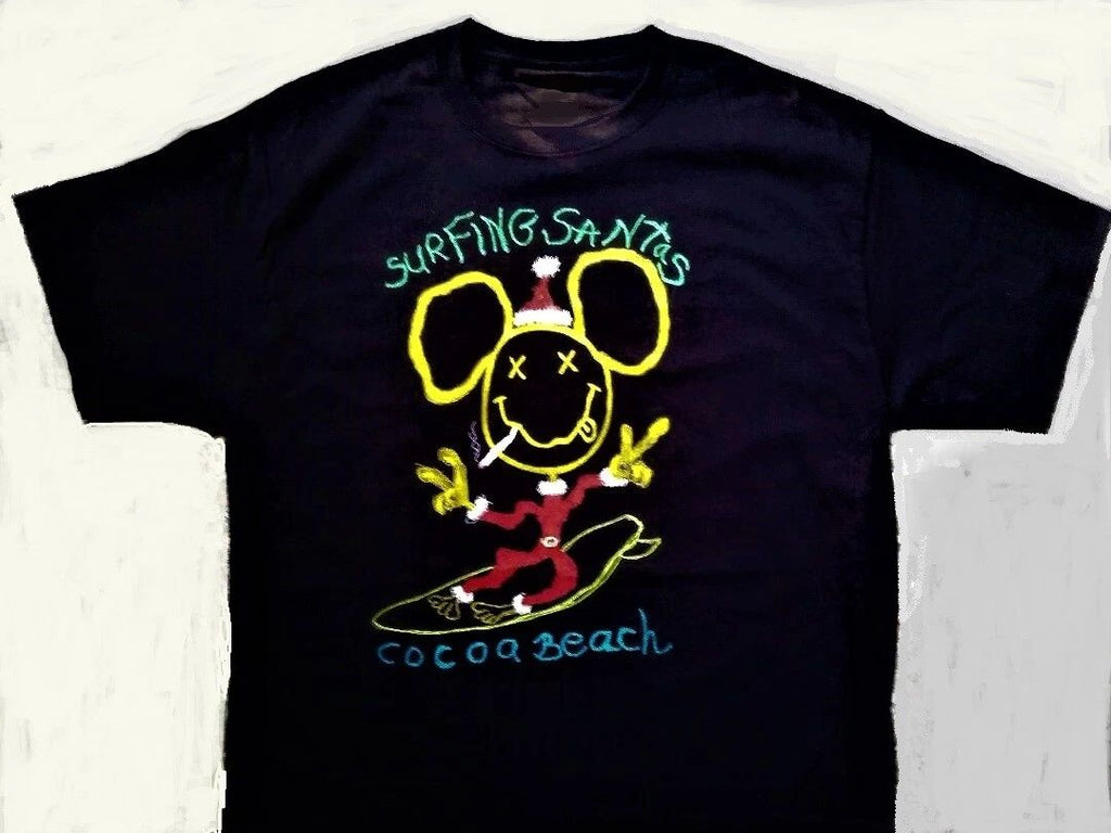 Surfing Santas  Cocoa Beach Black short Sleeve  T-Shirt Cotton Medium  New