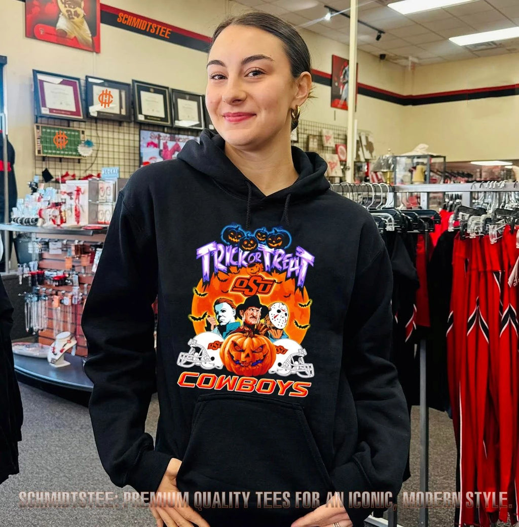 Oklahoma State Cowboys x Horror Characters Trick Or Treat Halloween 2026 shirt