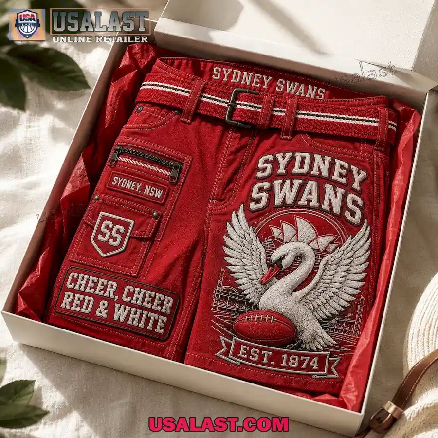 Sydney Swans Cheer Cheer Red And White Men Cargo Short