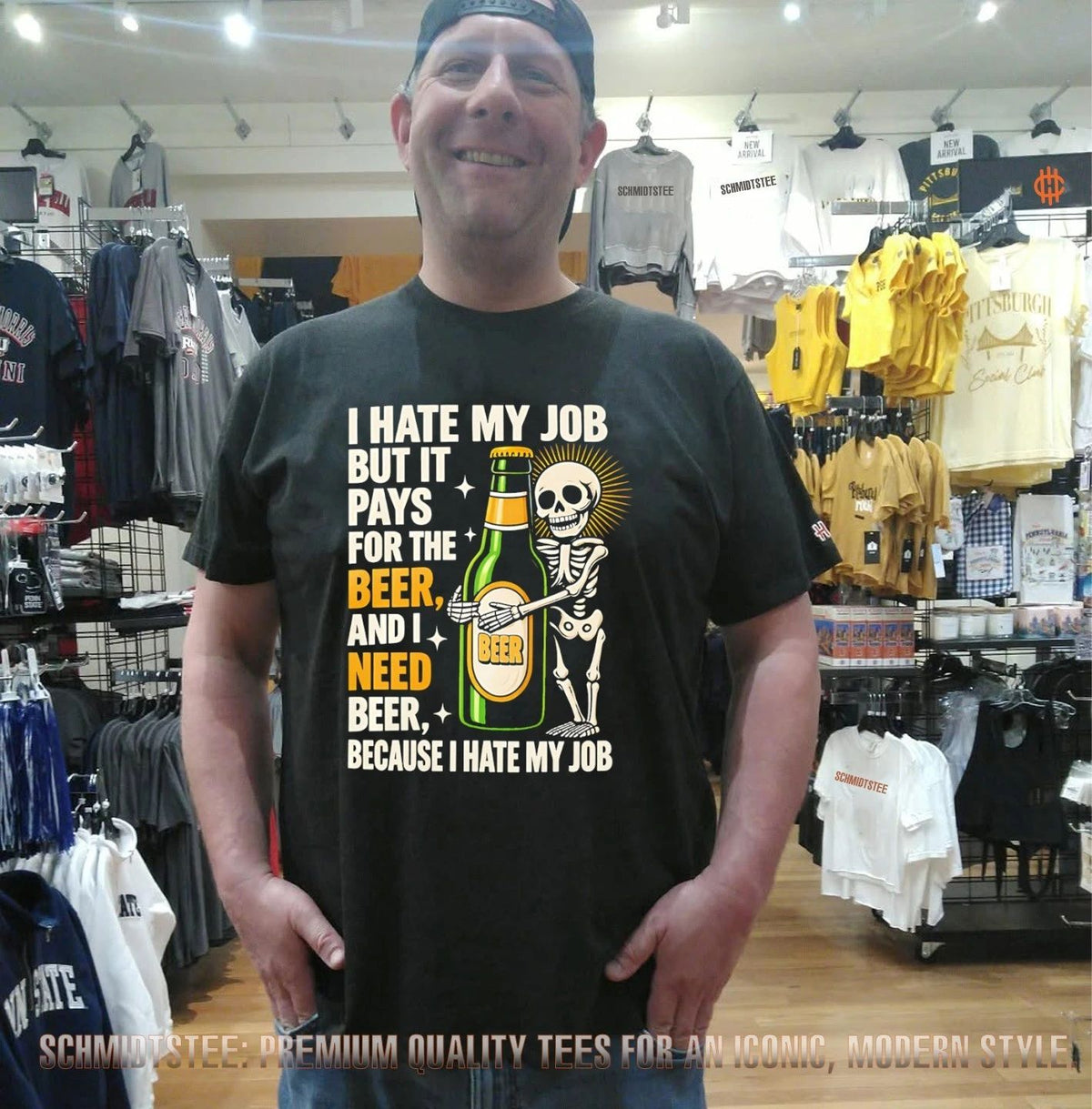 I hate my job but it pays for the beer and I need beer because I hate my job shirt