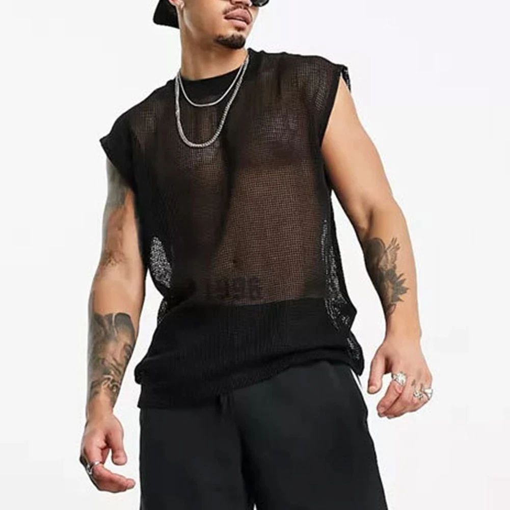 Hot Mens Stylish Loose Fit Mesh Tank Top Sports Sleeveless T Shirt Club Vest