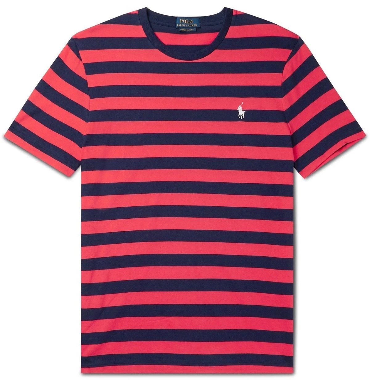 Polo Ralph Lauren Mens Striped T-Shirt Custom Slim Fit Cotton Crew Neck