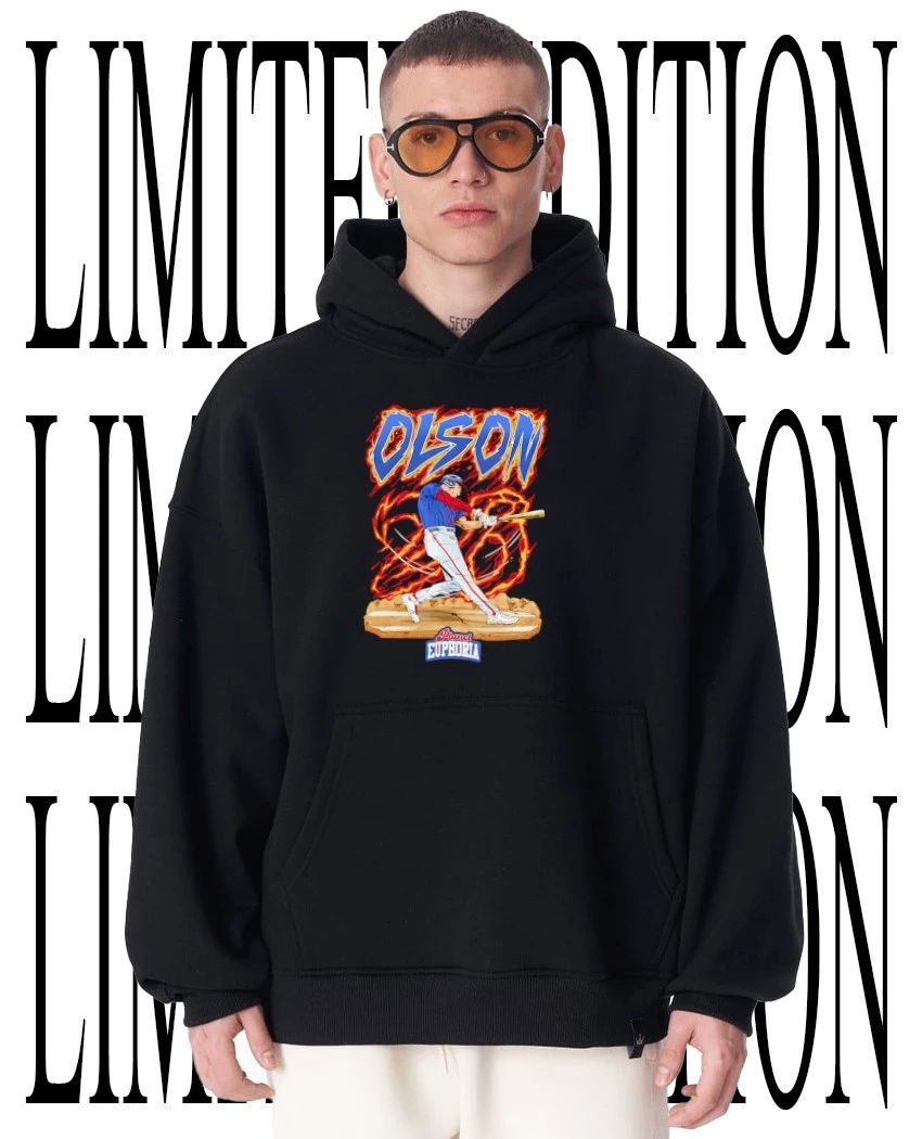 MLB Matt Olson Atlanta Braves Baseball fiery batting caricature hoodie