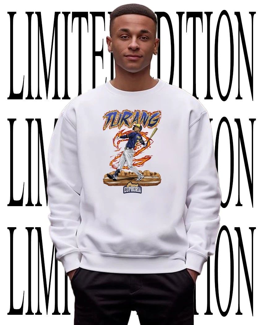 MLB Brice Turang 7 Milwaukee Brewers Baseball flame swing graphic tee