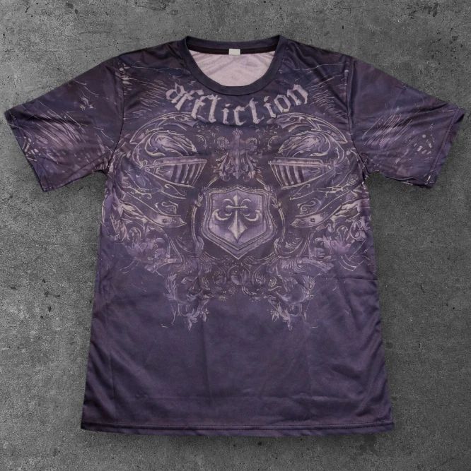Mens Affliction Style T Shirt Washed Black Grunge Streetwear S-2XL