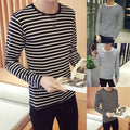 Fashionable Design Korean Casual Tops Men's Base Layer Black White Striped