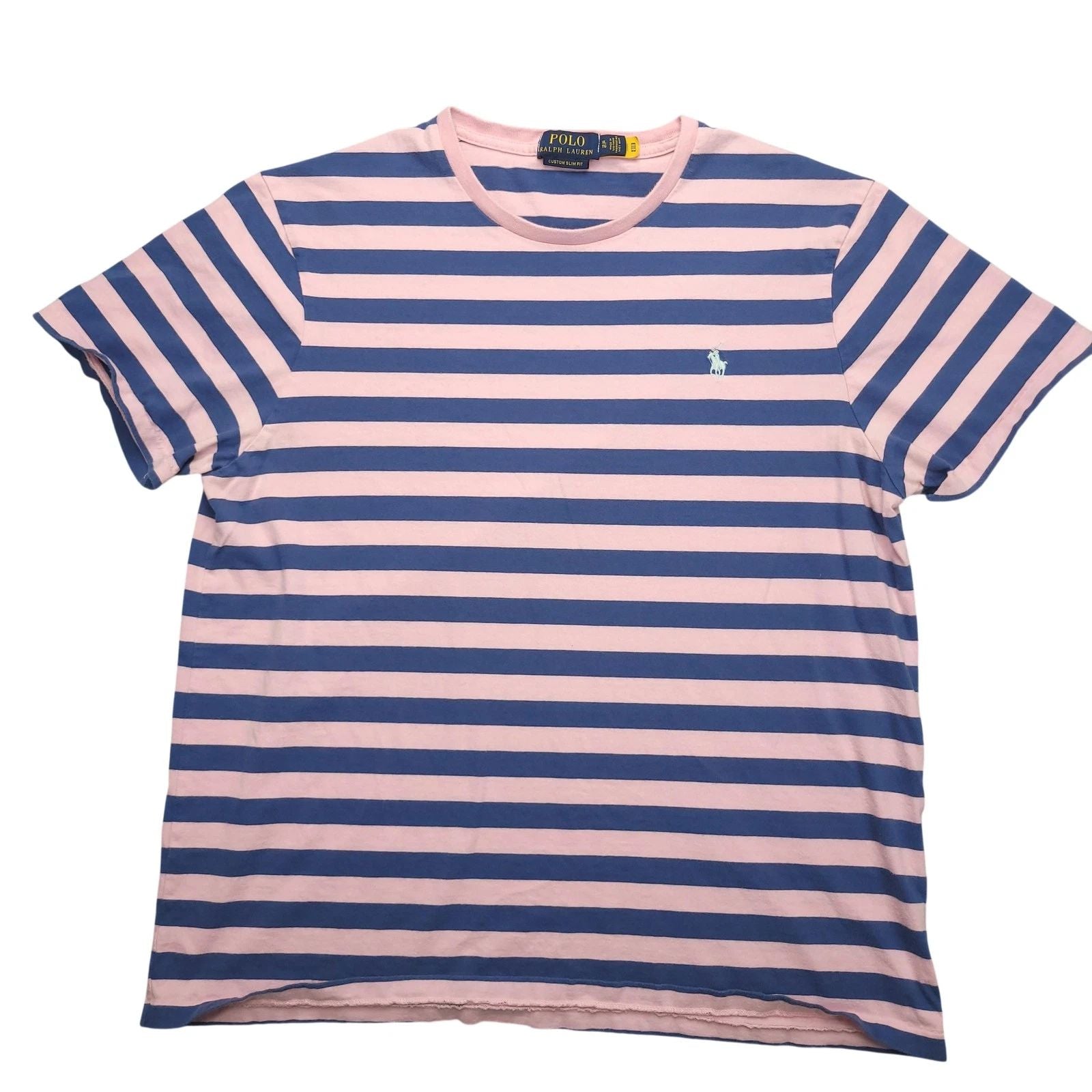 Polo Ralph Lauren Shirt Mens XL Pink Stripe Custom Slim Fit Pony Logo Tee