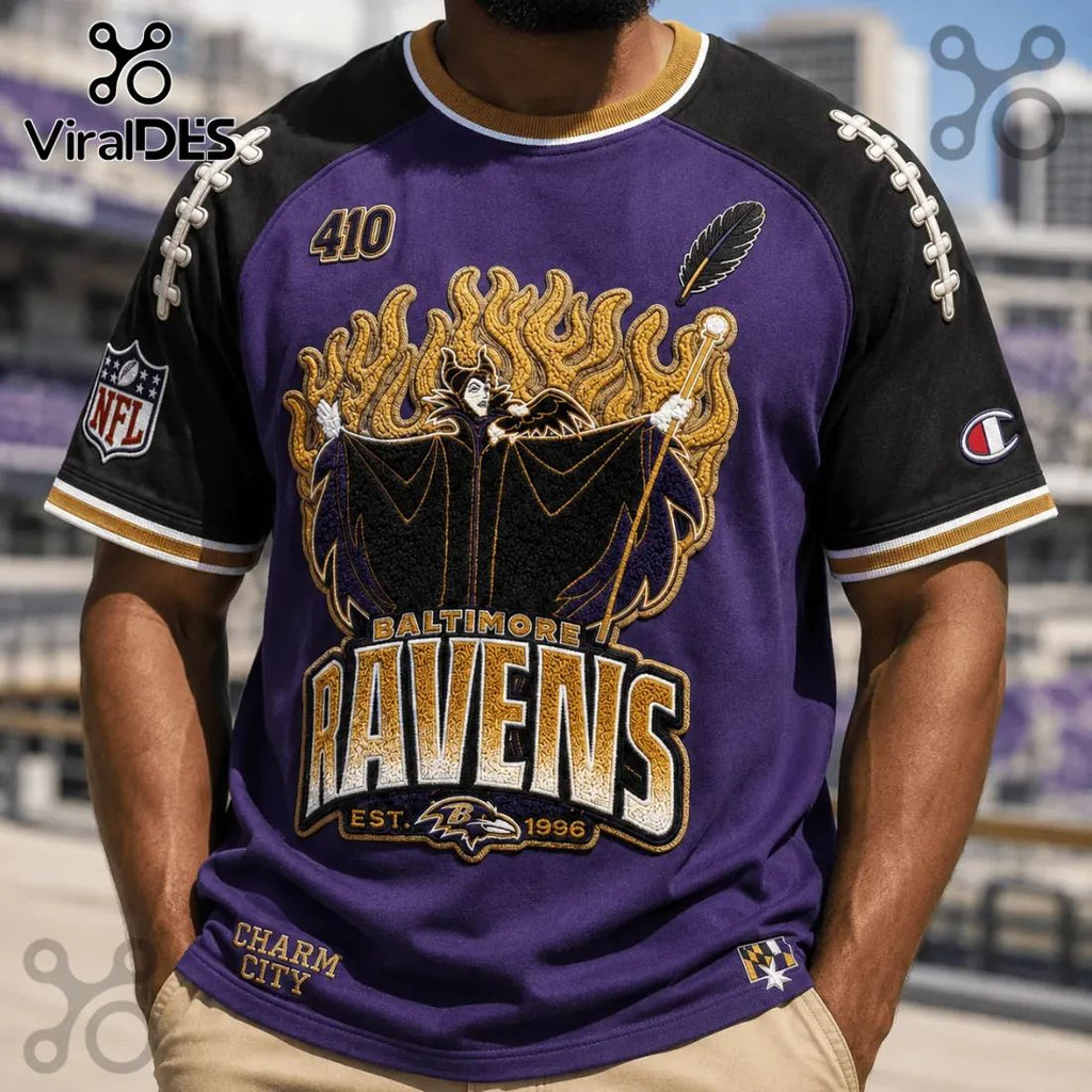 Maleficent x Baltimore Ravens Embroidered Purple Shirt
