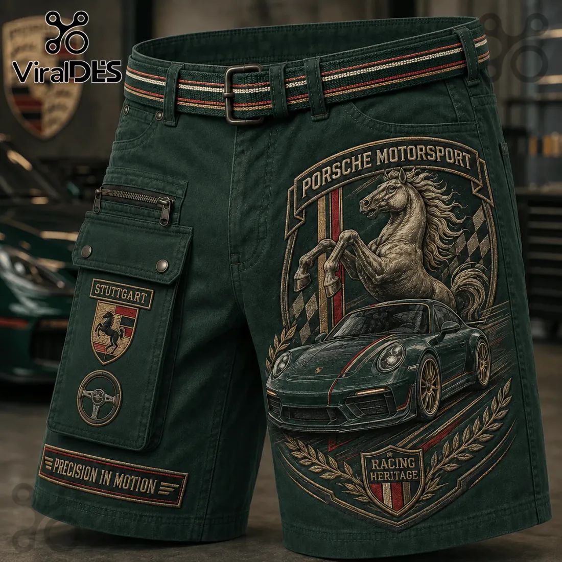 Porsche Motorsport Embossed Cargo Casual Shorts