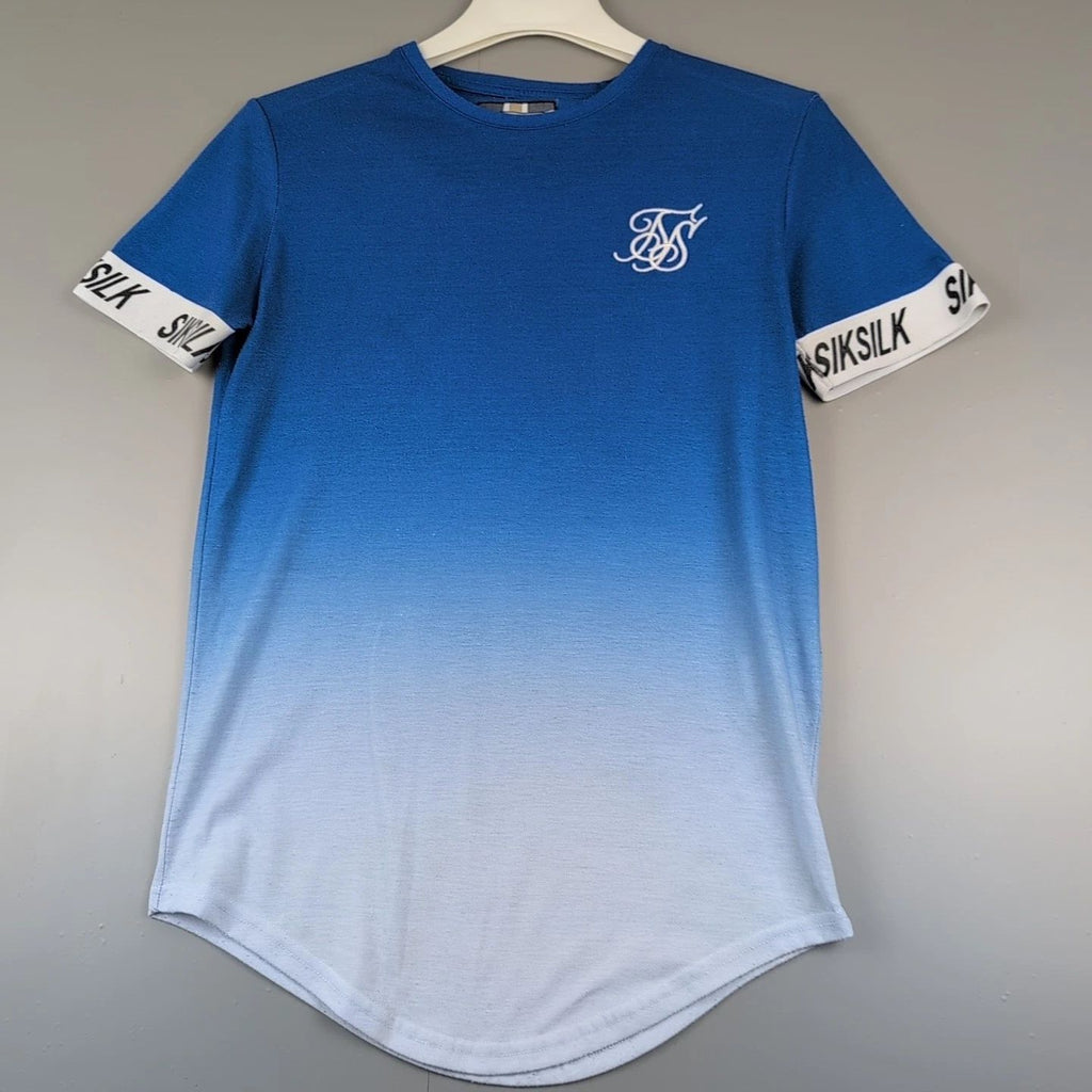 SikSilk T Shirt Mens XS Curved Hem Ombre Logo Streetwear Gym