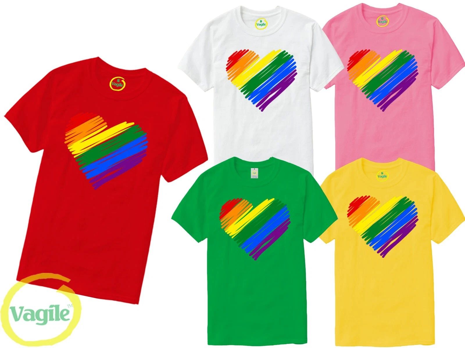 LGBT Heart T-Shirt, Rainbow Heart Love Lesbian LGBT Gay Pride Unisex Adult Top