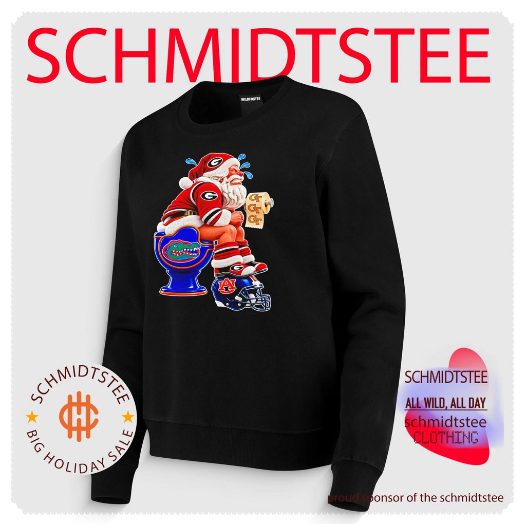 Georgia Bulldogs Santa Claus on Florida Gators Toilet with Georgia Tech Toilet Paper shirt