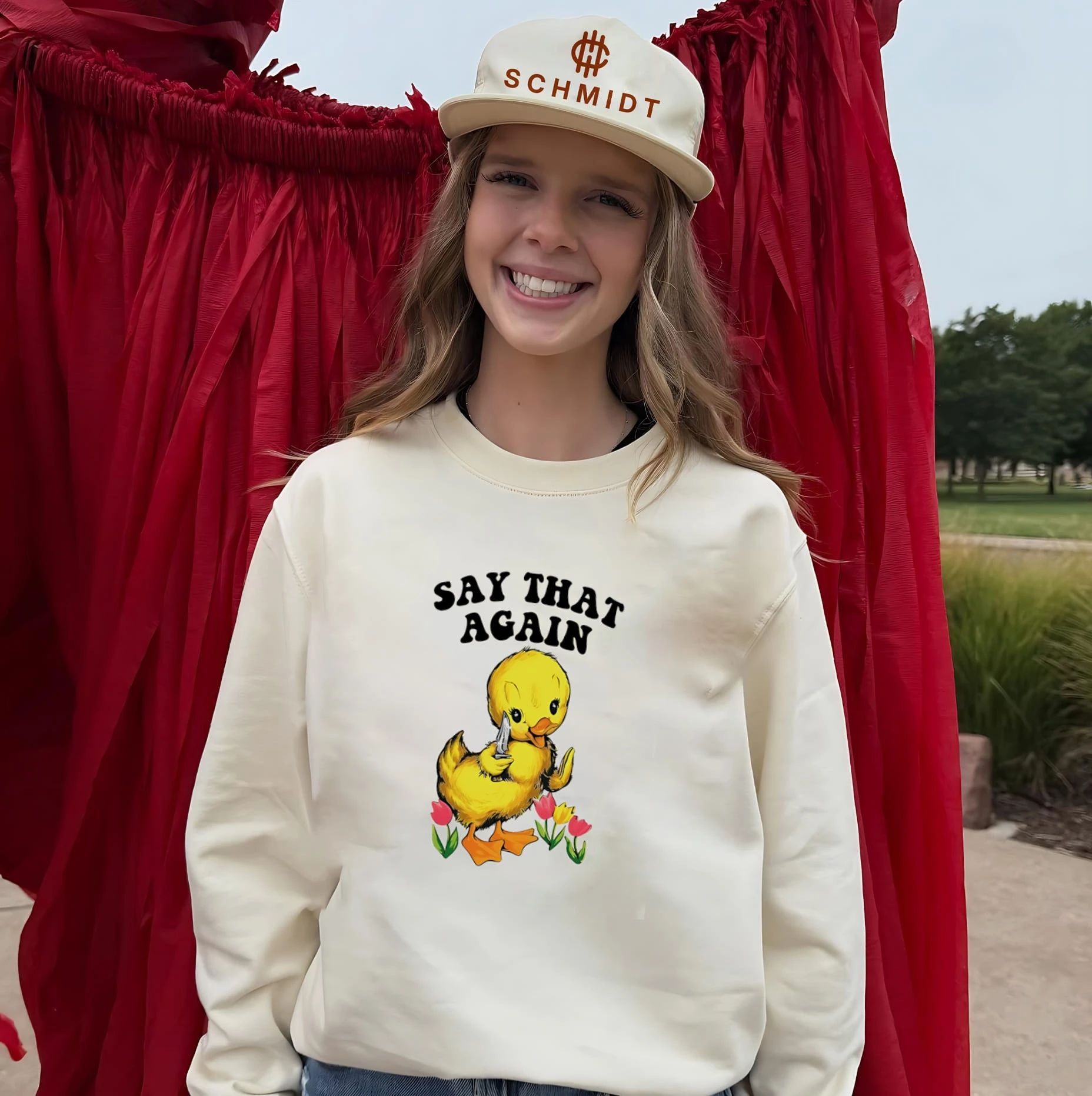 Say that again cartoon duck holding knife shirt