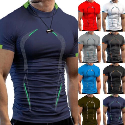 Quick Dry New Men's Gym Sports Running T Shirt Fashion O Neck Tops Tee Shirt ⇗
