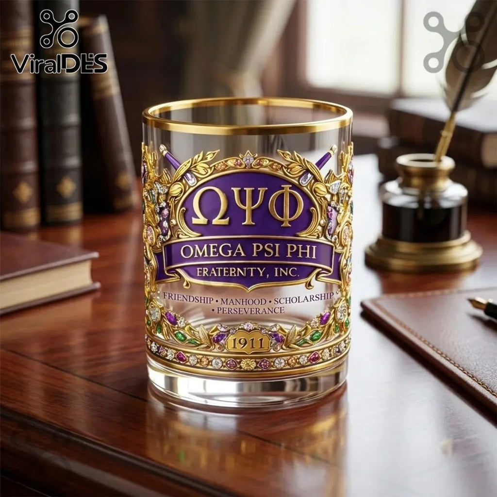 Omega Psi Phi 1911 Gold Trimmed Whiskey Glass