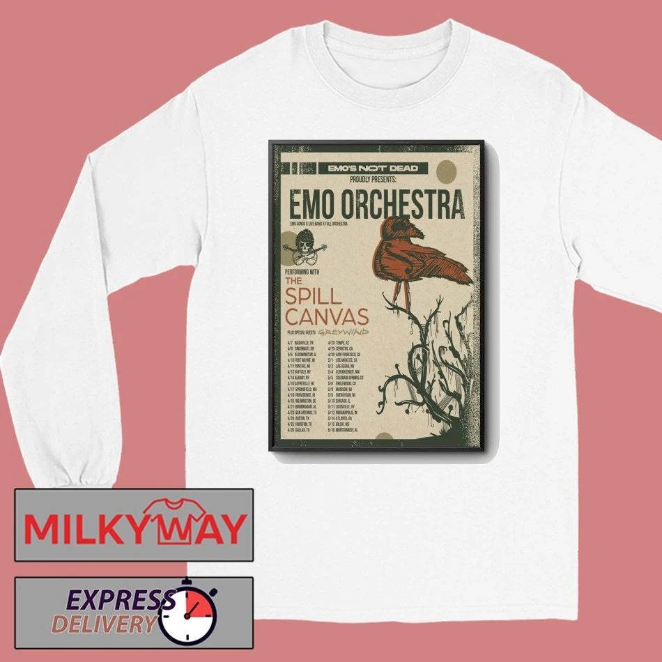Emo Orchestra performing with The Spill Canvas Tour 2026 Poster shirt