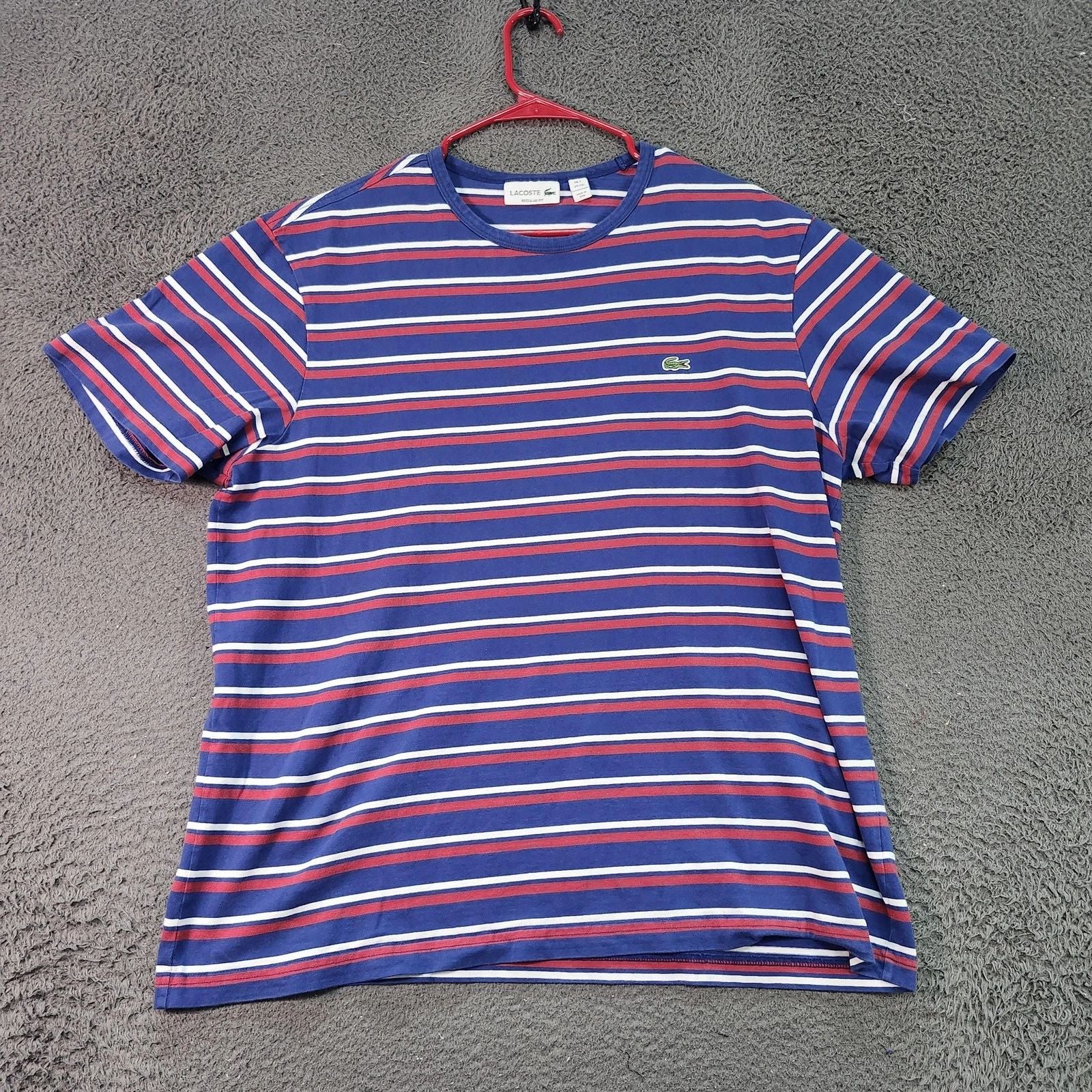 Lacoste Shirt Mens 2XL Blue Striped Regular Fit Croc Logo Short Sleeve Tee Peru