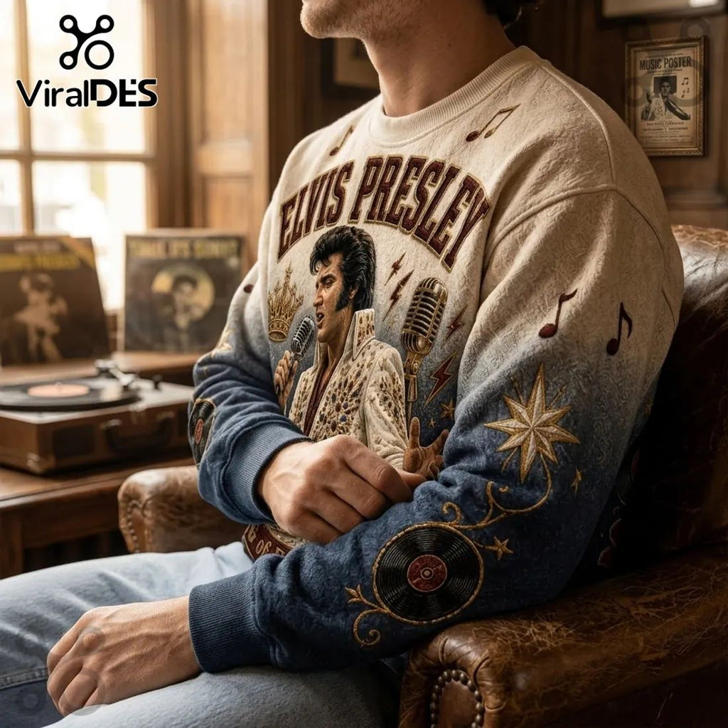 Elvis Presley The King Lives On Blue Ombre Ugly Sweater