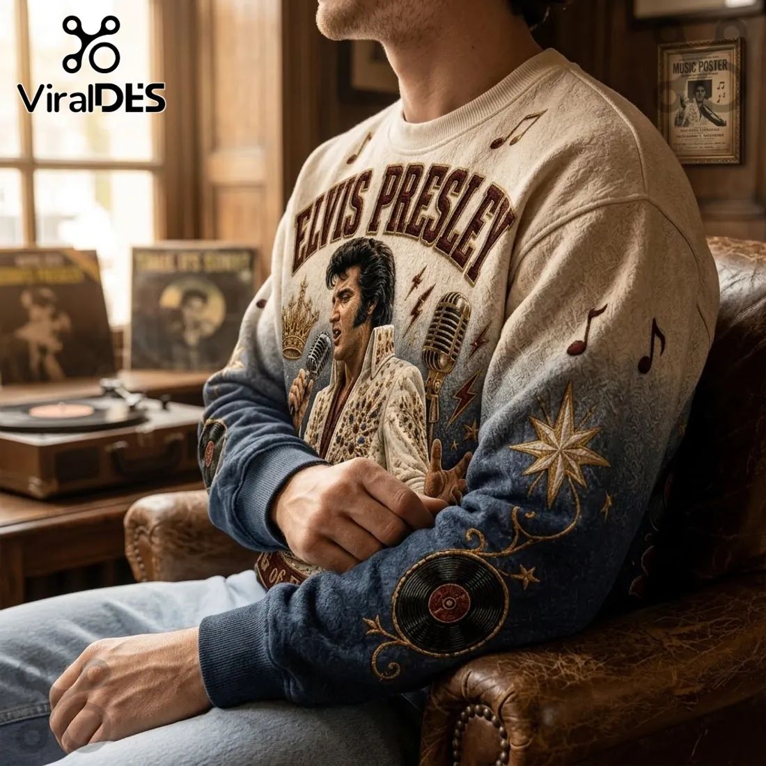 Elvis Presley The King Lives On Blue Ombre Ugly Sweater