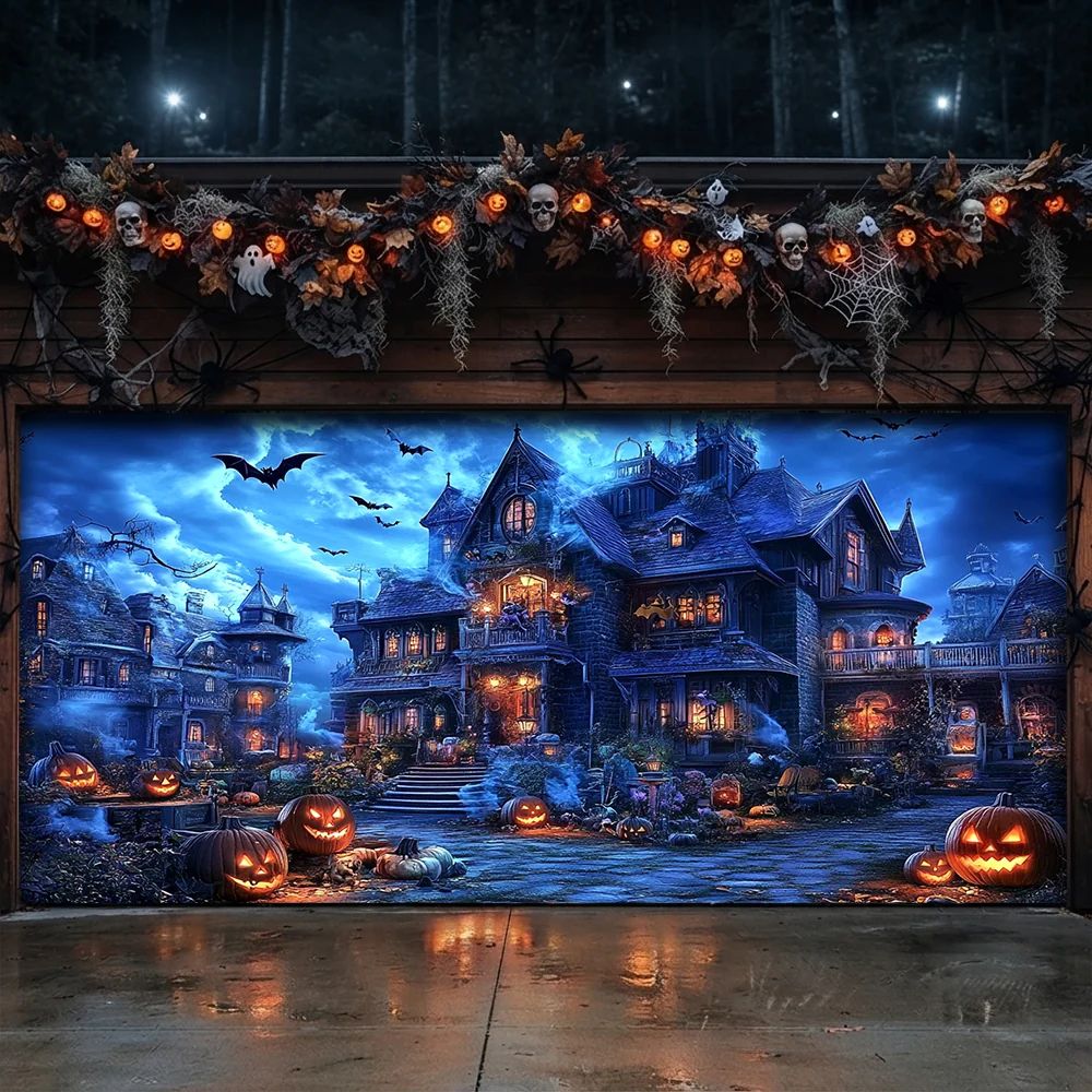 Haunted Halloween Estate Halloween Garage Door Banner