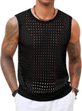 Men's Sleeveless Knit Tank Top Hollow Out See Through Casual Summer Beach Shirt