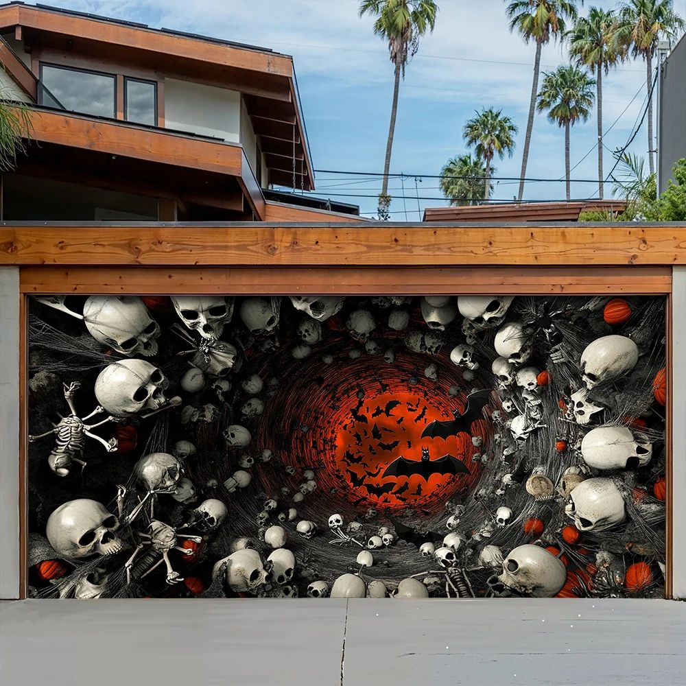 Haunted Skull Vortex Halloween Garage Door Banner