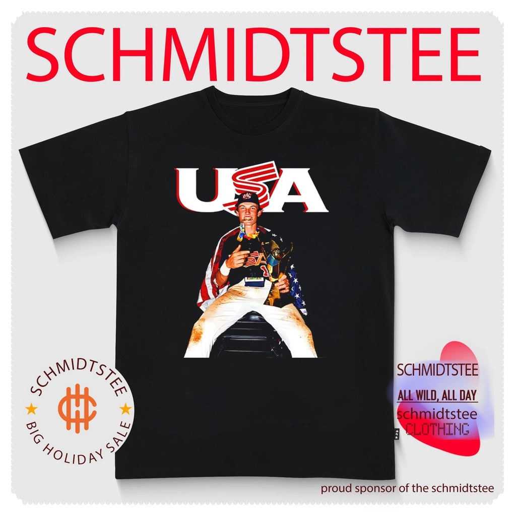 USA Baseball Champion Jack Hughes America flag and trophy shirt