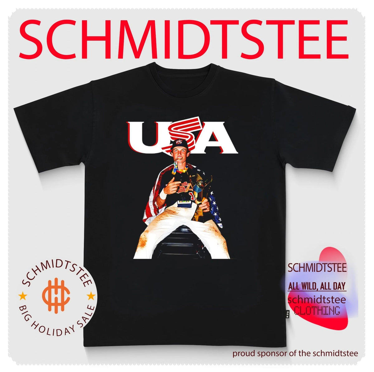 USA Baseball Champion Jack Hughes America flag and trophy shirt