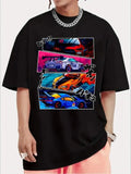 Men Street Style T-shirt, Short-sleeved T-shirt, Summer Outdoor Sports Car Print