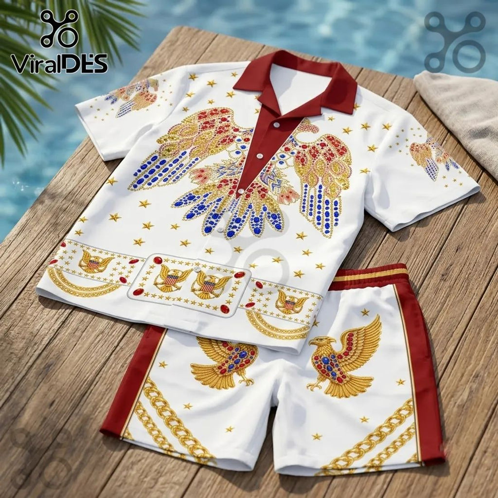 Elvis Presley Gold Eagle Hawaiian Shirt and Shorts