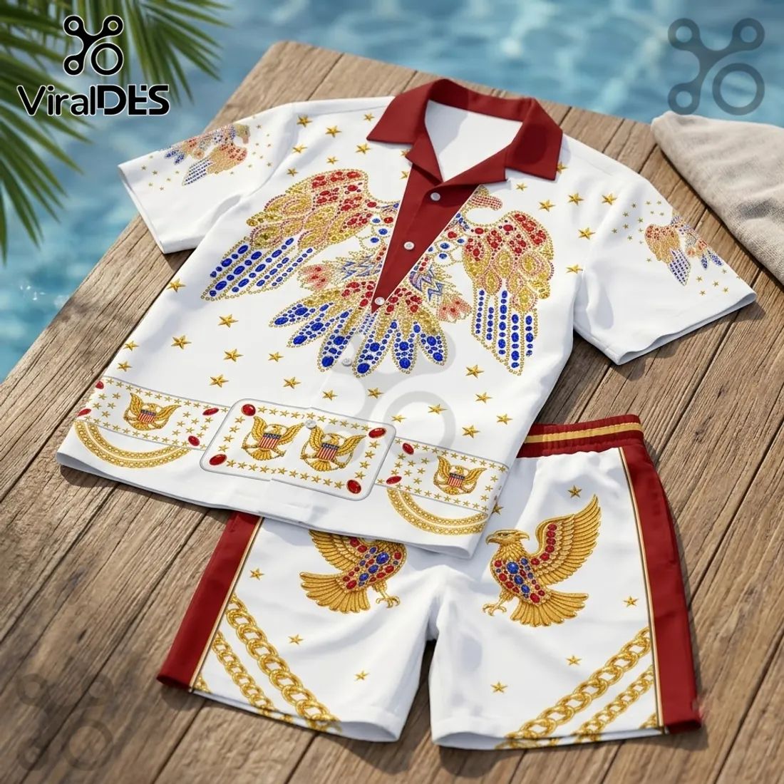 Elvis Presley Gold Eagle Hawaiian Shirt and Shorts