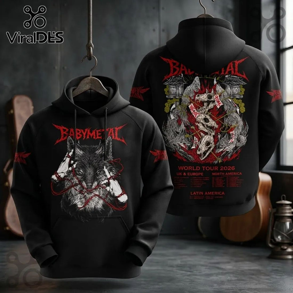 Babymetal 2026 World Tour Wolf Mascot Black Hoodie