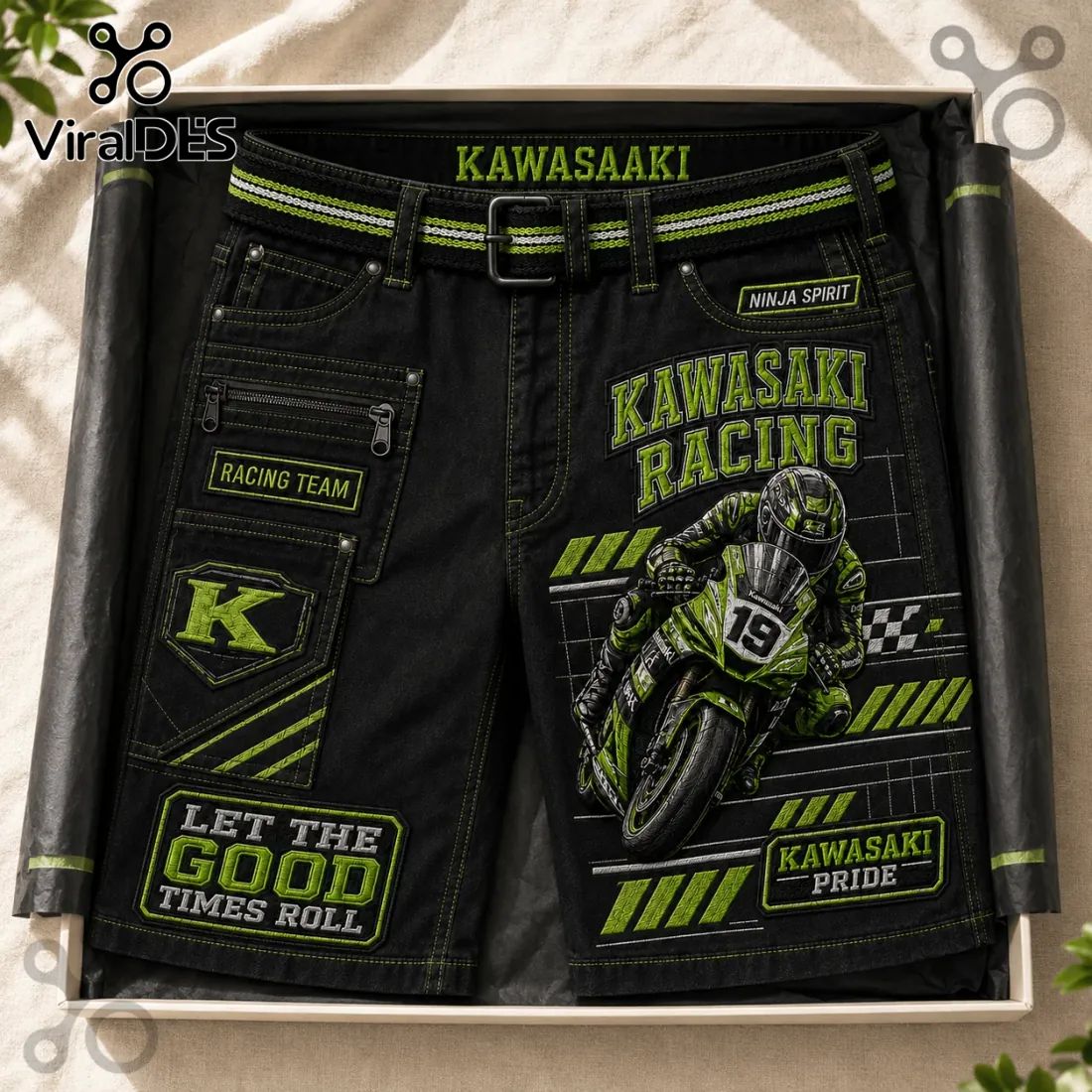 Kawasaki Racing Team Black Cargo Shorts
