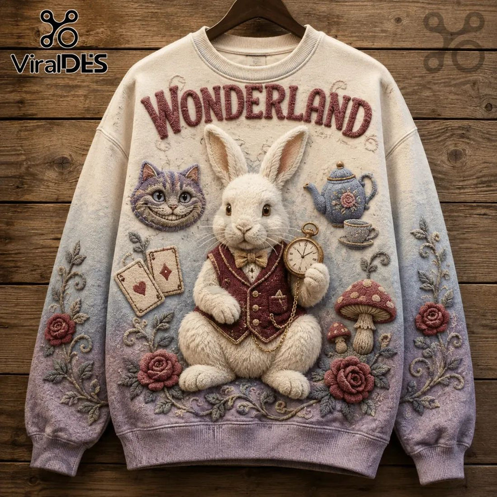 Alice in Wonderland Embossed Rabbit Ugly Sweater