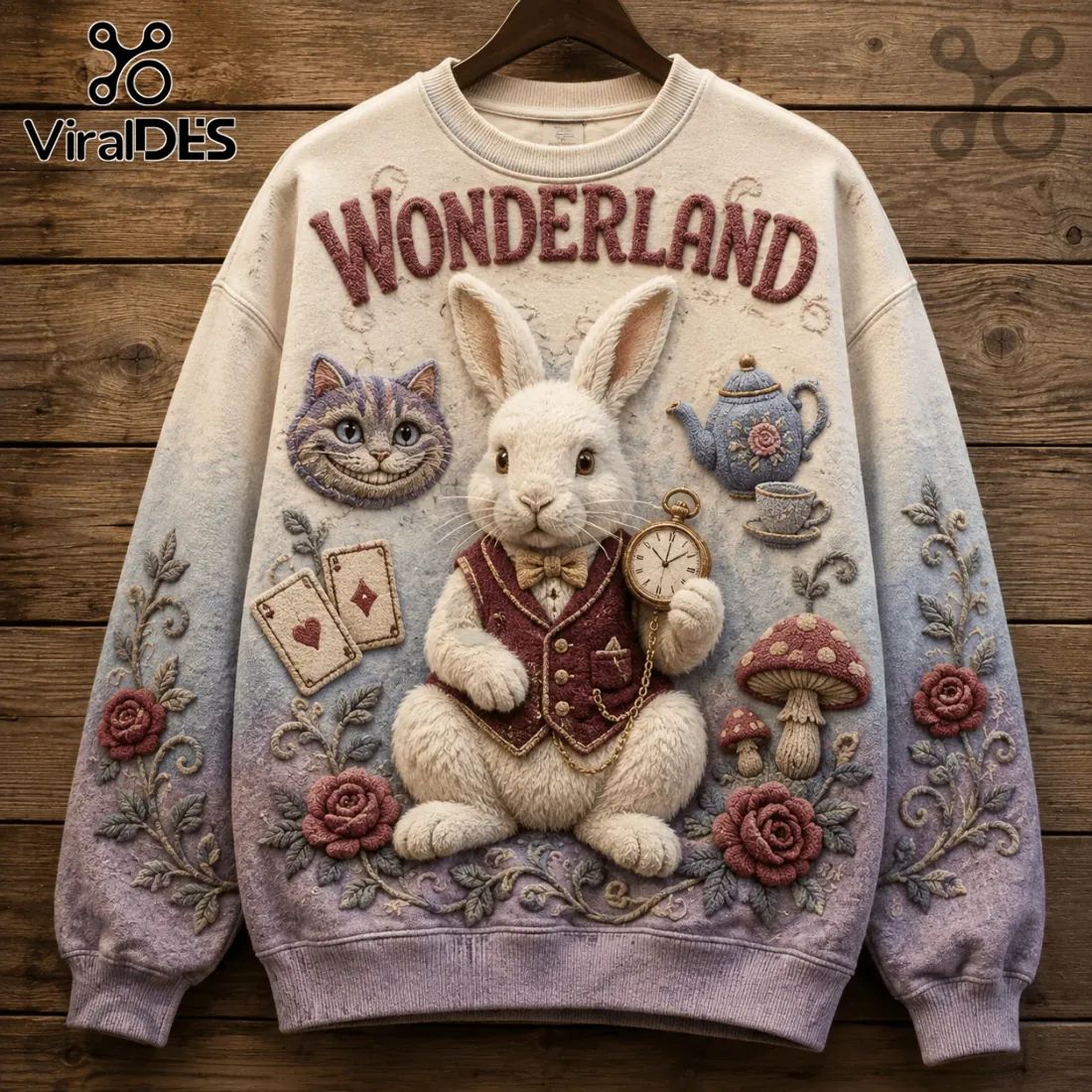 Alice in Wonderland Embossed Rabbit Ugly Sweater