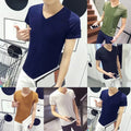Mens V Neck Tee Daily Wear Party Wear Short Sleeve Solid Color Pullover Style