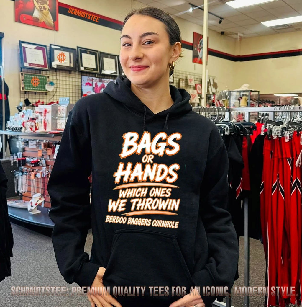 Miami Dolphins bags or hands which ones we throwin berdoo baggers cornhole shirt