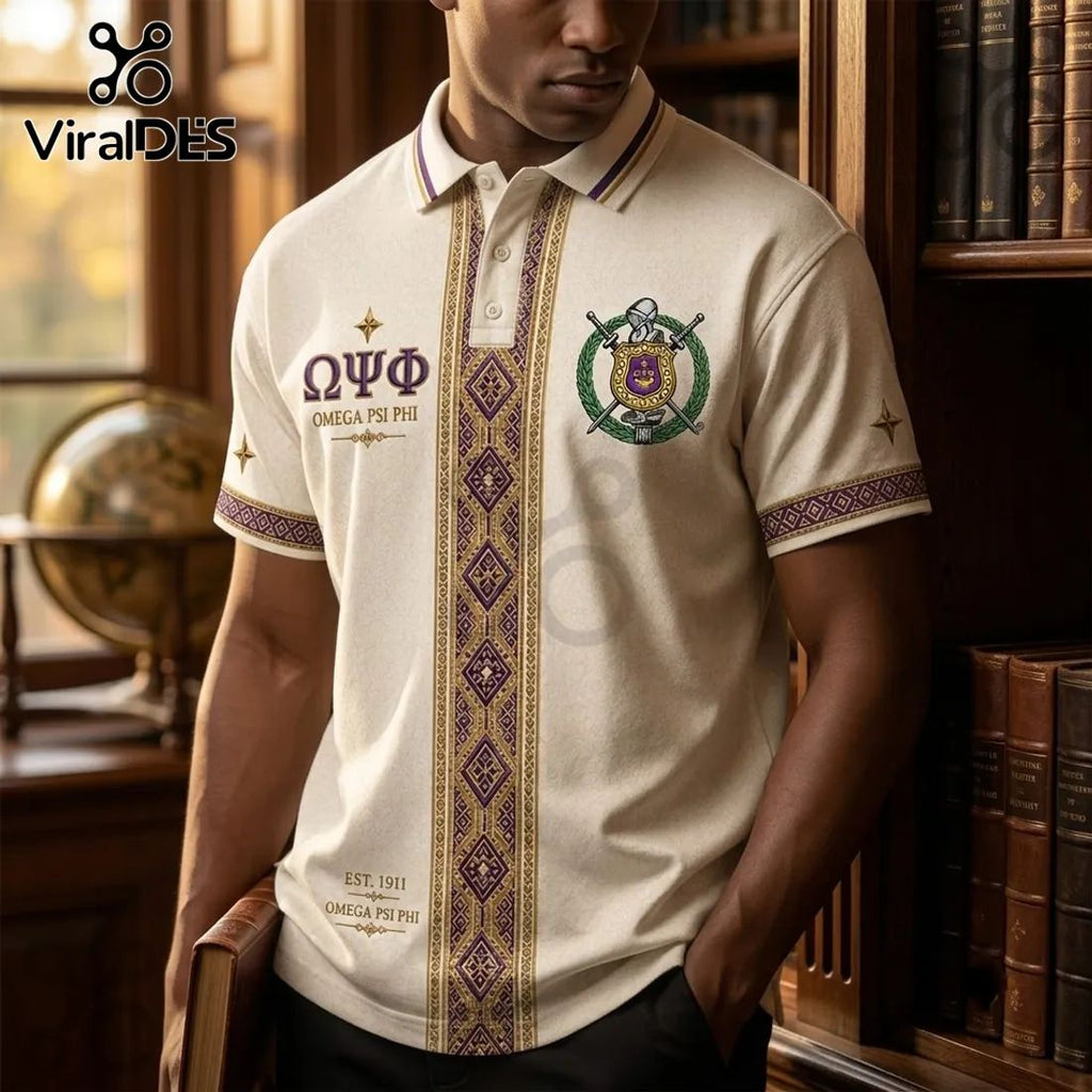 Premium Omega Psi Phi Cream Polo Shirt