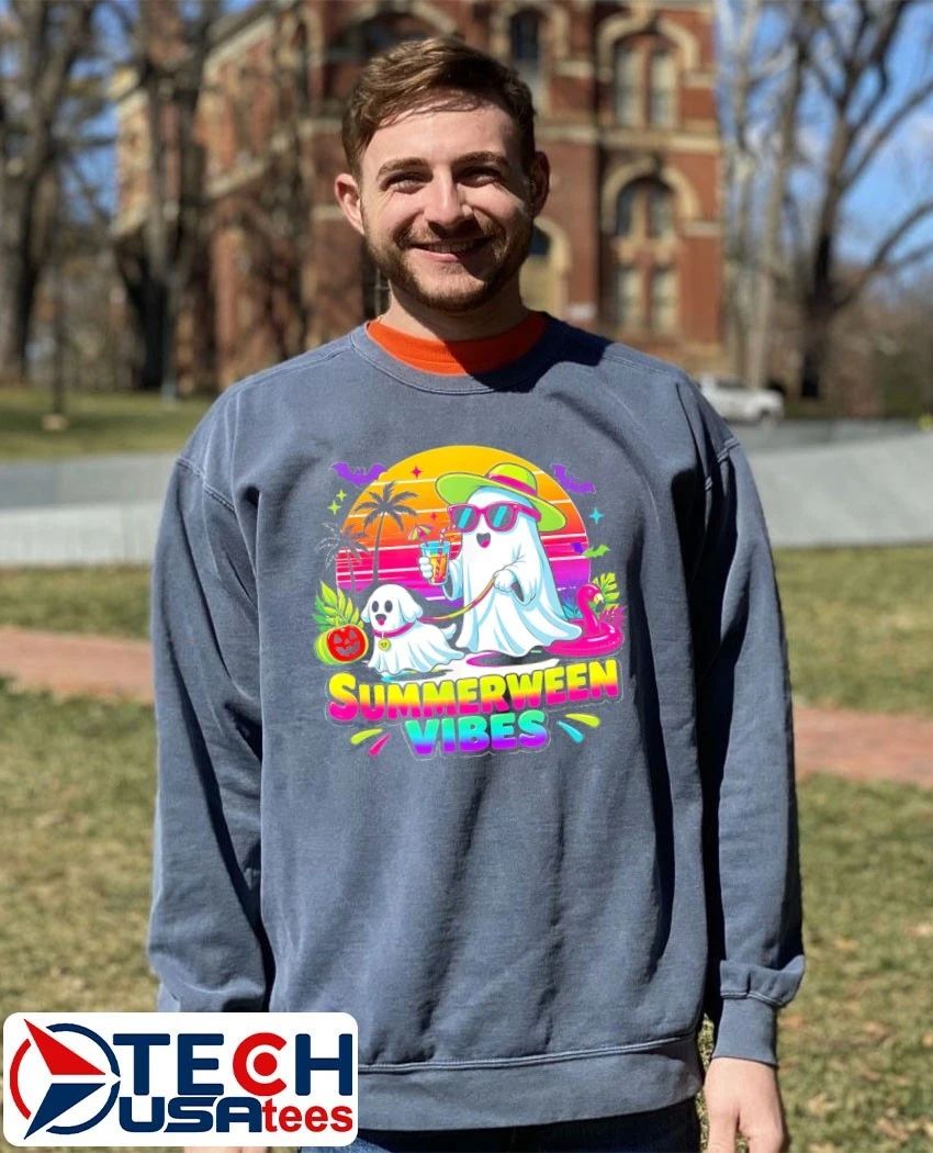 Summerween Vibes ghost walking dog shirt