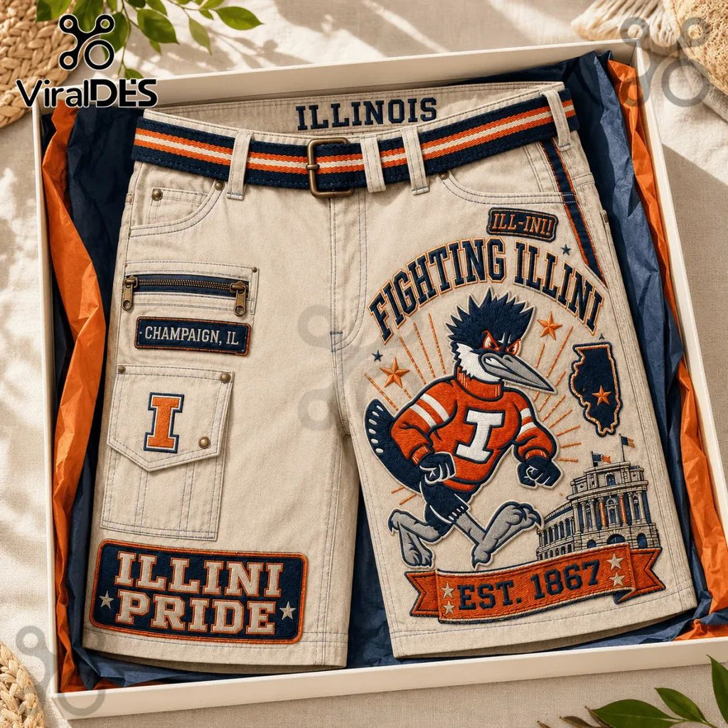 University of Illinois Fighting Illini Khaki Cargo Shorts