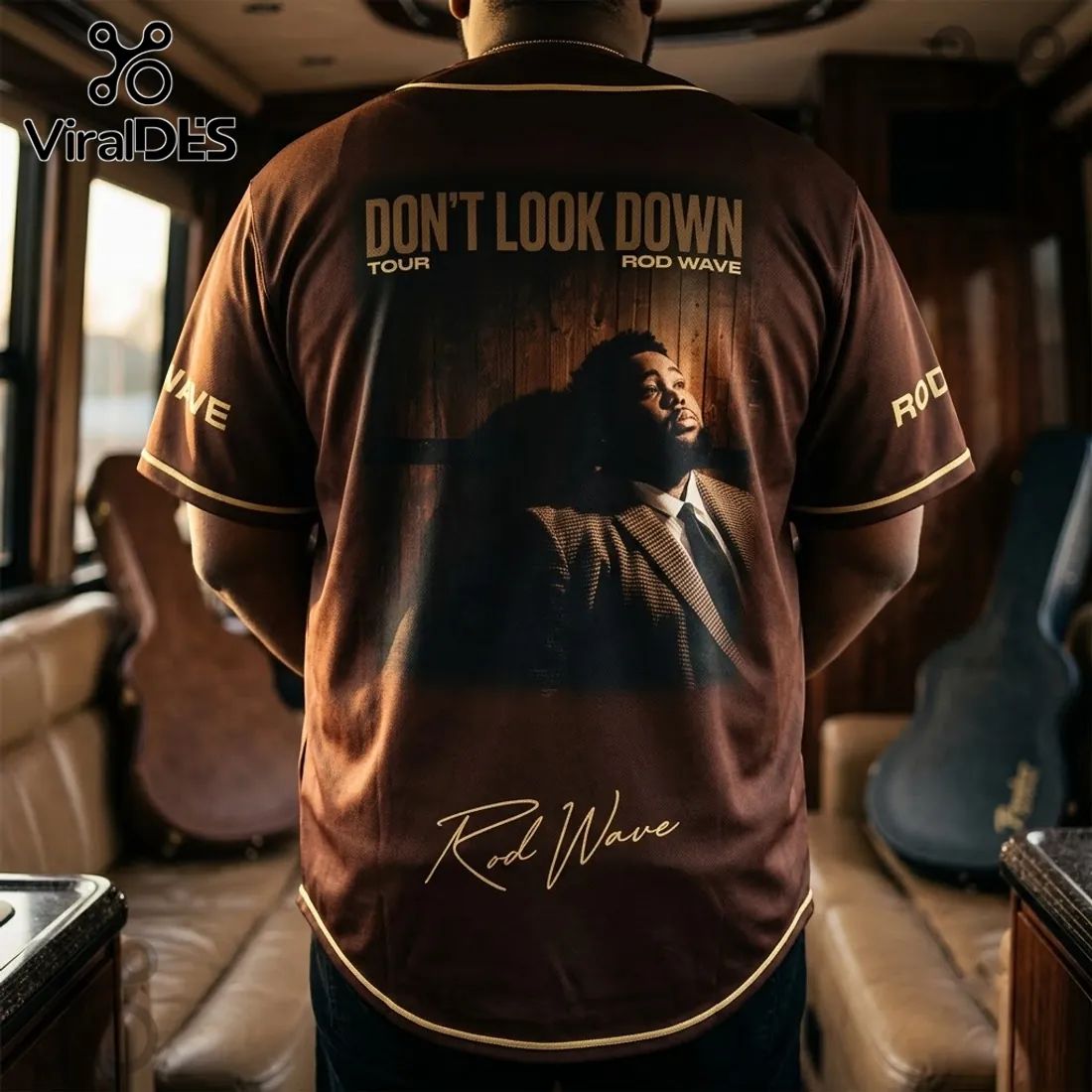 Rod Wave Don’t Look Down Tour Brown Baseball Jersey