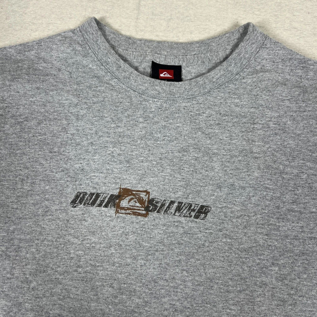 Y2K Quiksilver Shirt Mens L Gray Boardriding Double Sided Graphic Surf Vintage