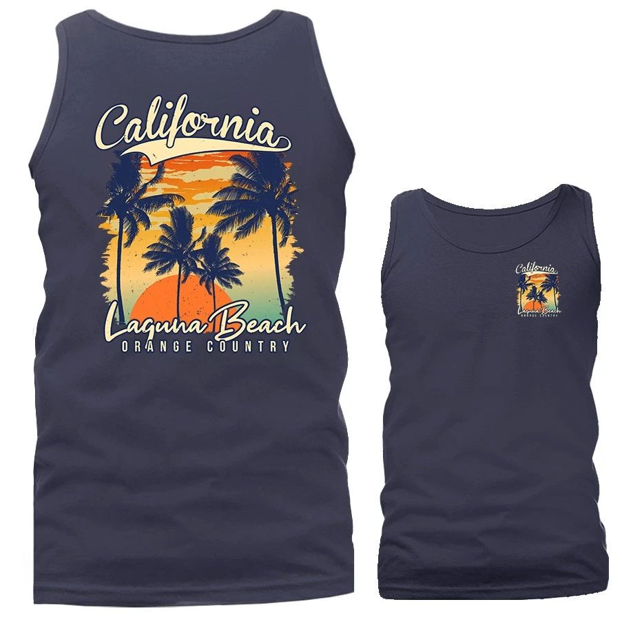 Laguna Beach California Palm Tree Sunset Retro Beach Tank Top
