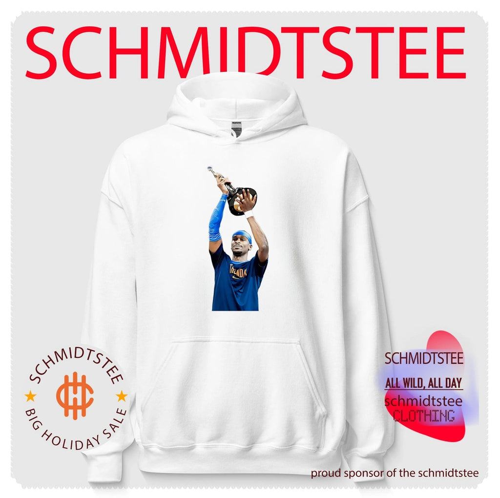 Oklahoma City Thunder Shai Gilgeous Alexander raising trophy shirt