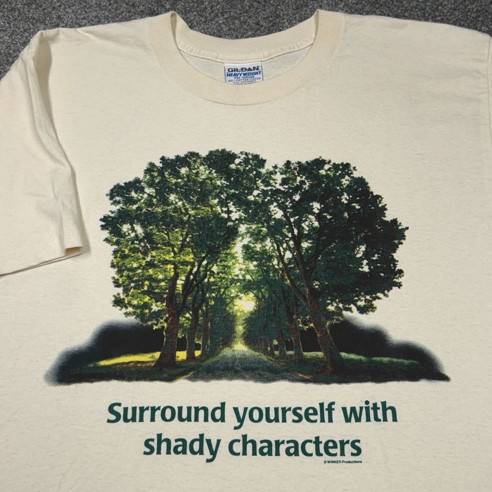 Vintage Trees Shirt Men XL White Beige 90s Nature Shady Characters Funny Hike